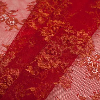 Red and Metallic Gold Floral Lace - Folded
