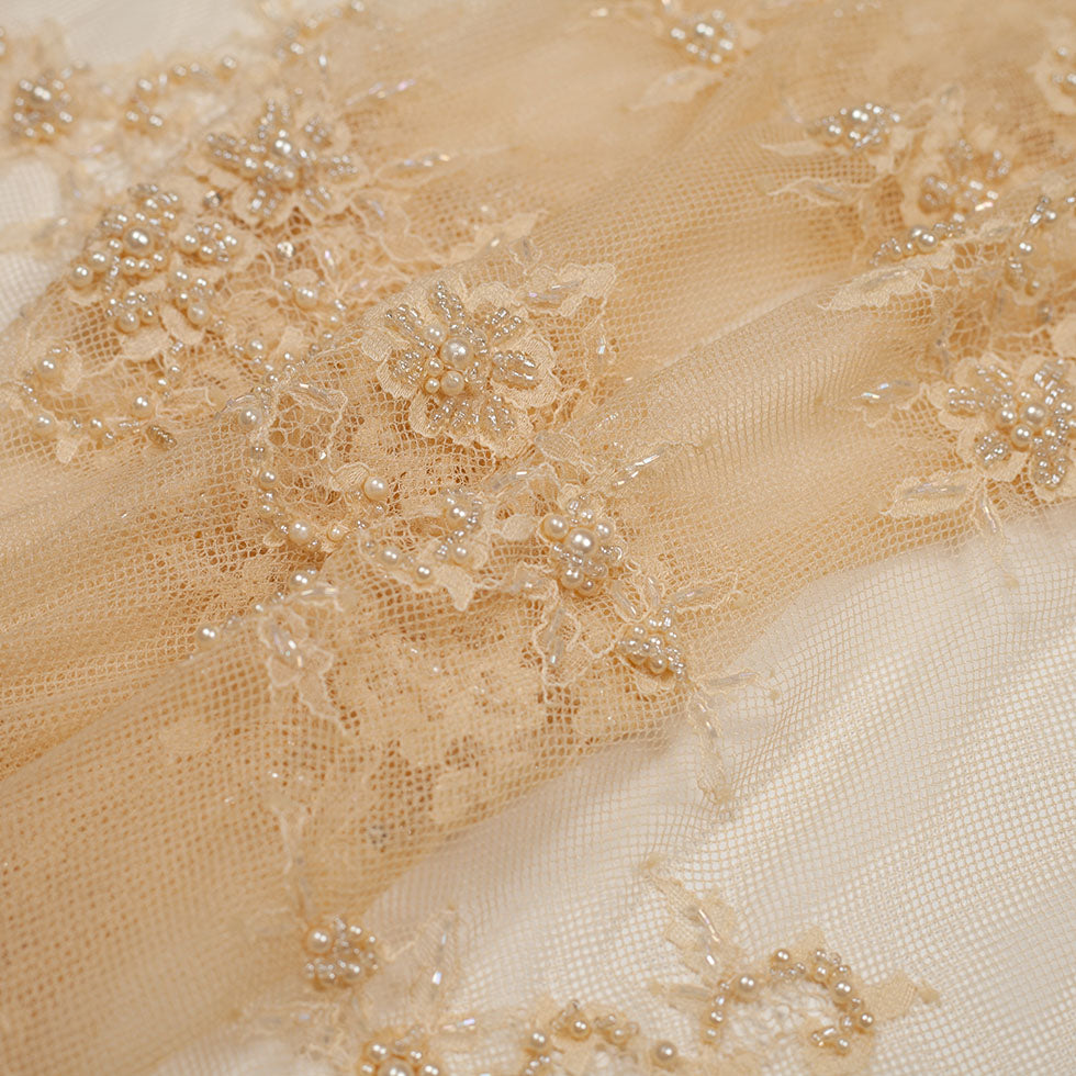Beaded Lace - Beige Floral Folded