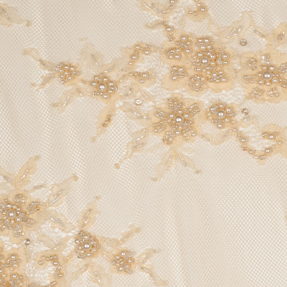 Beaded Lace - Beige Floral Detail