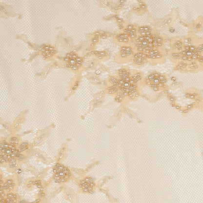 Beaded Lace - Beige Floral Detail