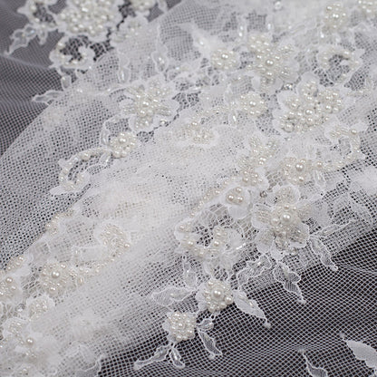 Bright White Floral Beaded Lace - Folded