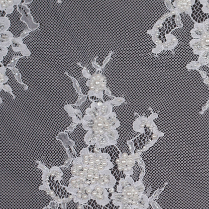 Bright White Floral Beaded Lace - Detail