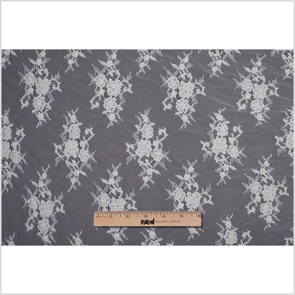 Bright White Floral Beaded Lace - Full