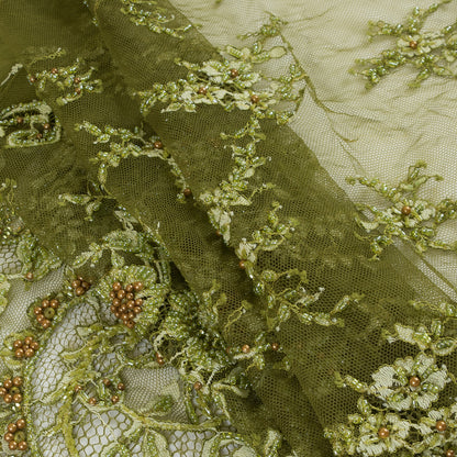 Olive Fancy Beaded Lace w/ Scalloped Edges Folded