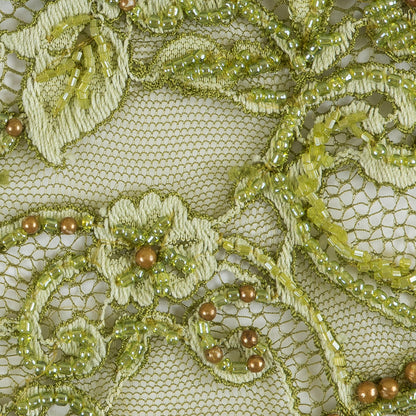 Olive Fancy Beaded Lace w/ Scalloped Edges Detail
