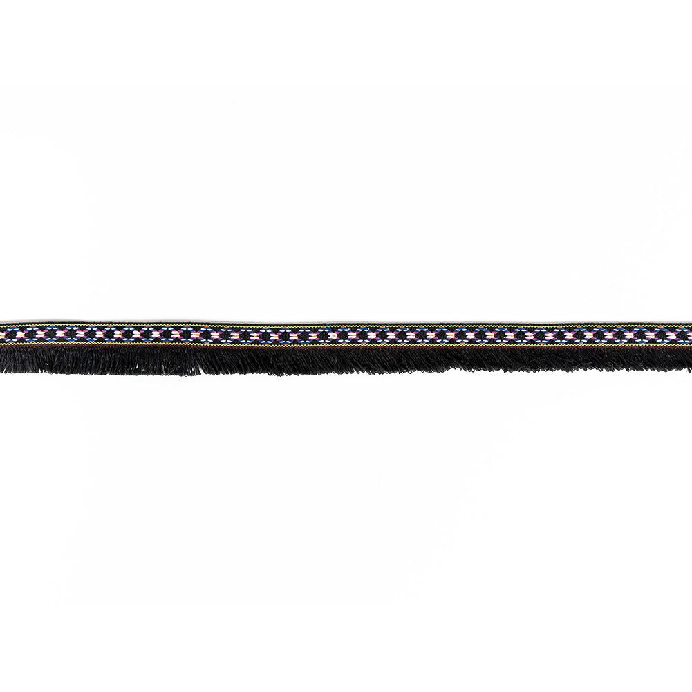 Multicolored and Black Tribal Brushed Fringe Trim - 1.125"