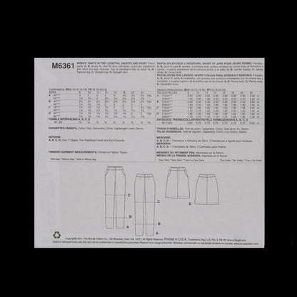 McCall's Bottom Pattern M6361 Size B5 Detail