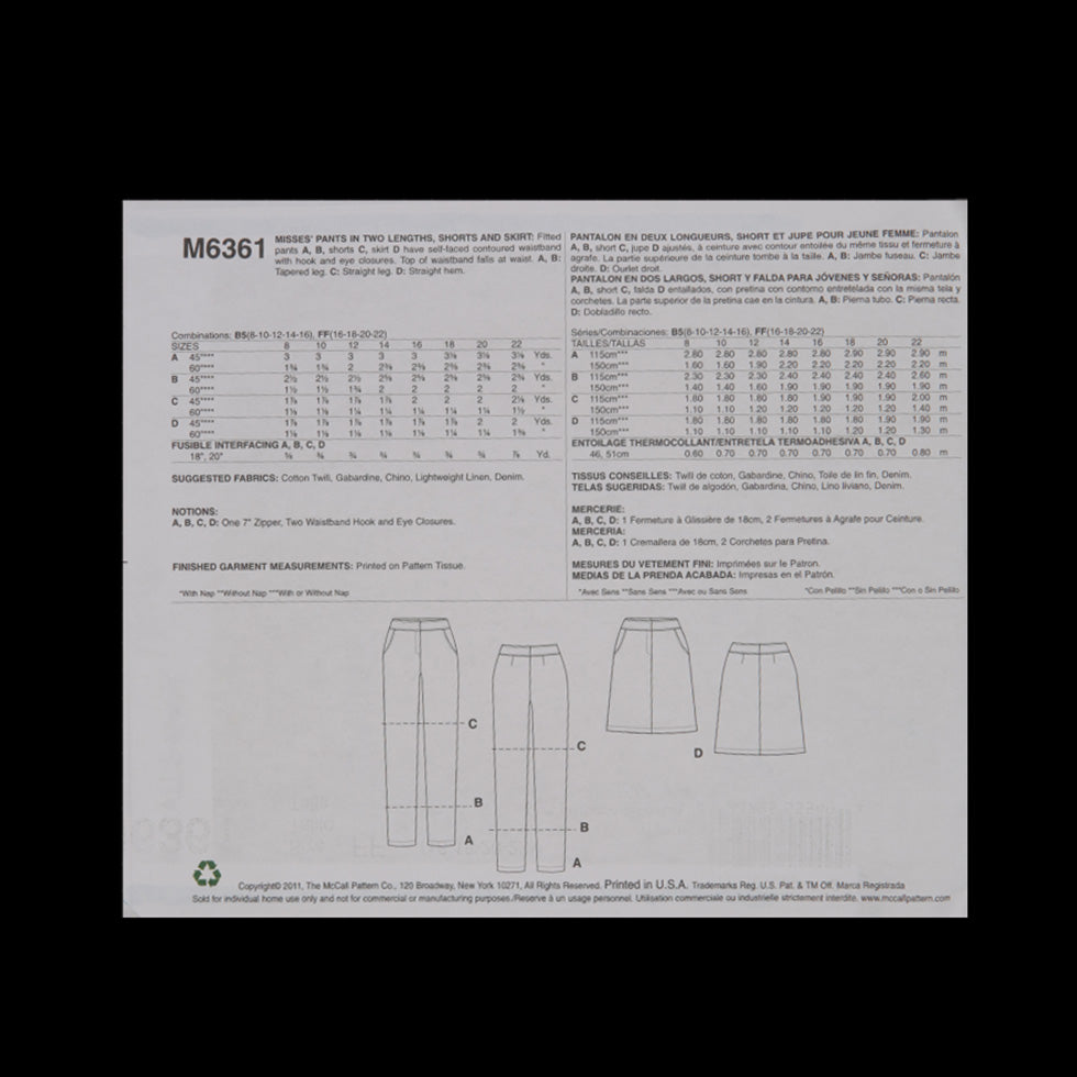 McCall's Bottom Pattern M6361 Size FF - Detail