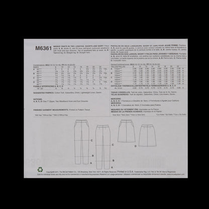 McCall's Bottom Pattern M6361 Size FF - Detail