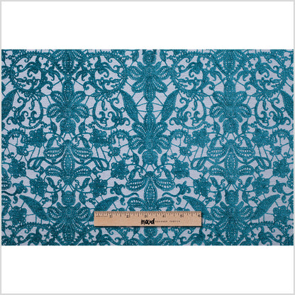 Turquoise Polyester-Viscose Embroidered Woven Full