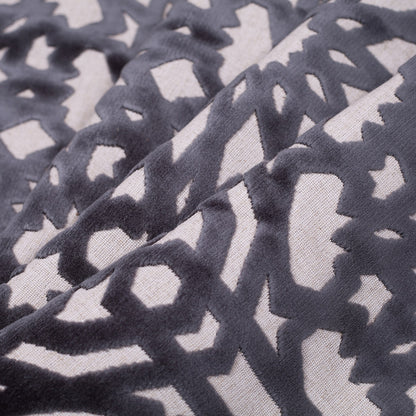Turkish Gunmetal Geometric Polyester-Acrylic-Flax Flocked Chenille - Folded