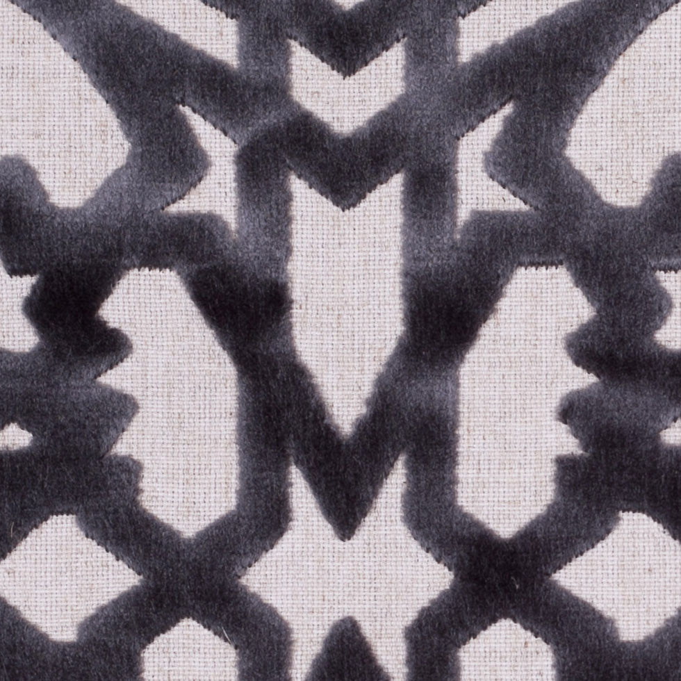 Turkish Gunmetal Geometric Polyester-Acrylic-Flax Flocked Chenille - Detail