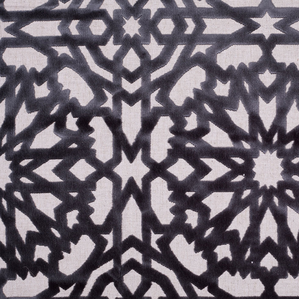 Turkish Gunmetal Geometric Polyester-Acrylic-Flax Flocked Chenille