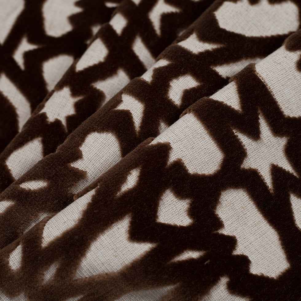 Turkish Bittersweet Brown Geometric Polyester-Acrylic-Flax Flocked Chenille - Folded