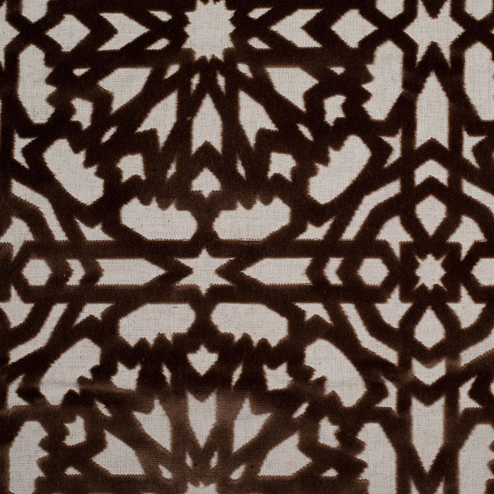 Turkish Bittersweet Brown Geometric Polyester-Acrylic-Flax Flocked Chenille