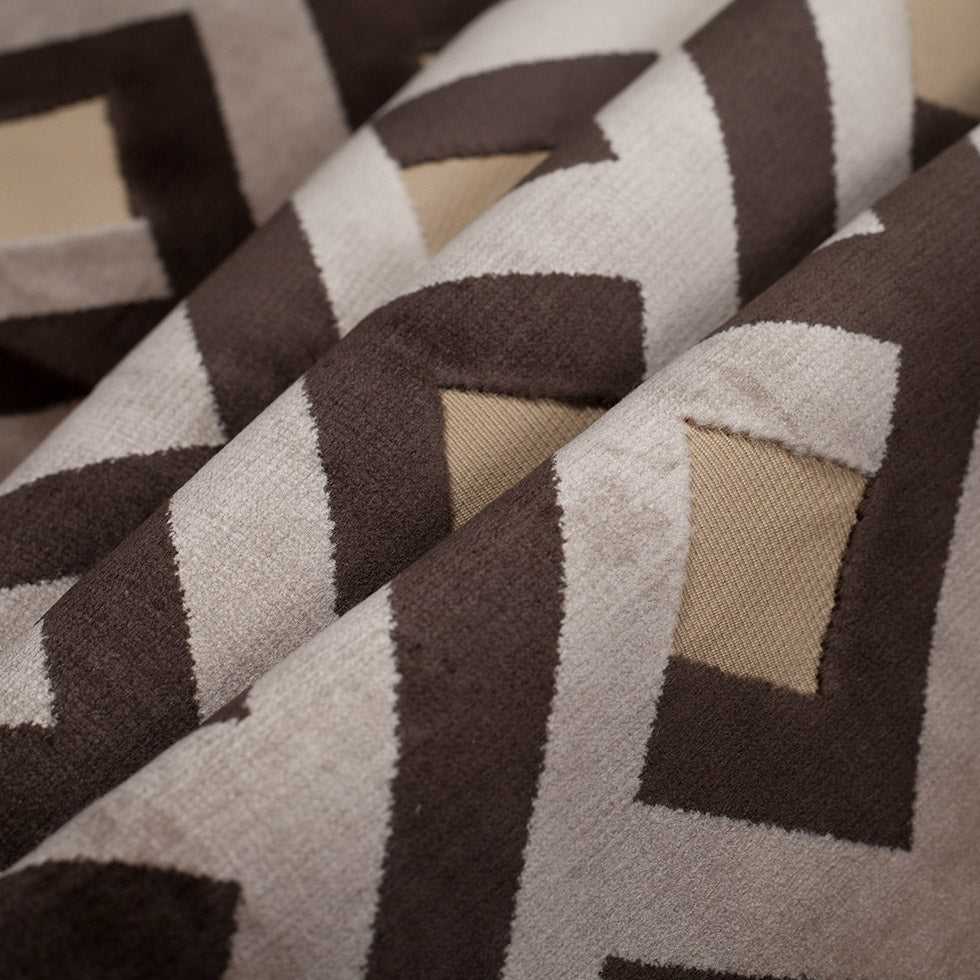 Blue Steel and Chestnut Brown Geometric Polyester-Acrylic Flocked Chenille Folded