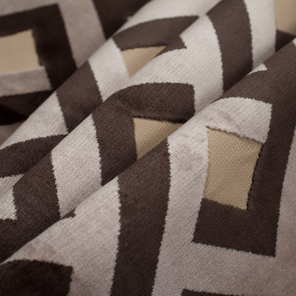 Blue Steel and Chestnut Brown Geometric Polyester-Acrylic Flocked Chenille Folded
