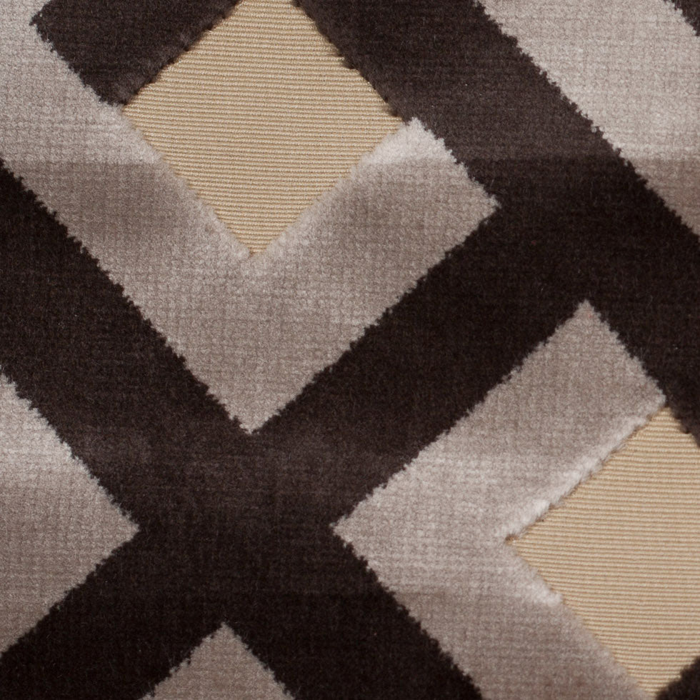 Blue Steel and Chestnut Brown Geometric Polyester-Acrylic Flocked Chenille Detail