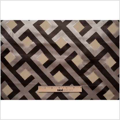 Blue Steel and Chestnut Brown Geometric Polyester-Acrylic Flocked Chenille Full