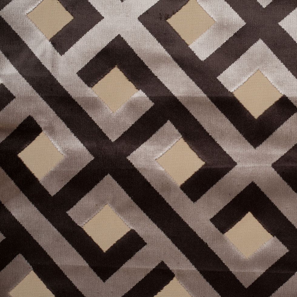 Blue Steel and Chestnut Brown Geometric Polyester-Acrylic Flocked Chenille
