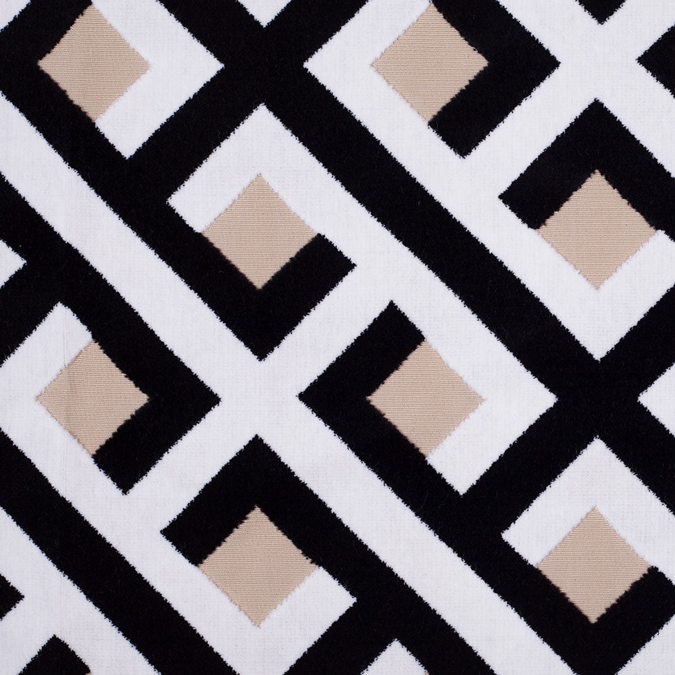 Turkish Black and White Geometric Polyester-Acrylic Flocked Chenille