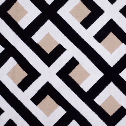 Turkish Black and White Geometric Polyester-Acrylic Flocked Chenille