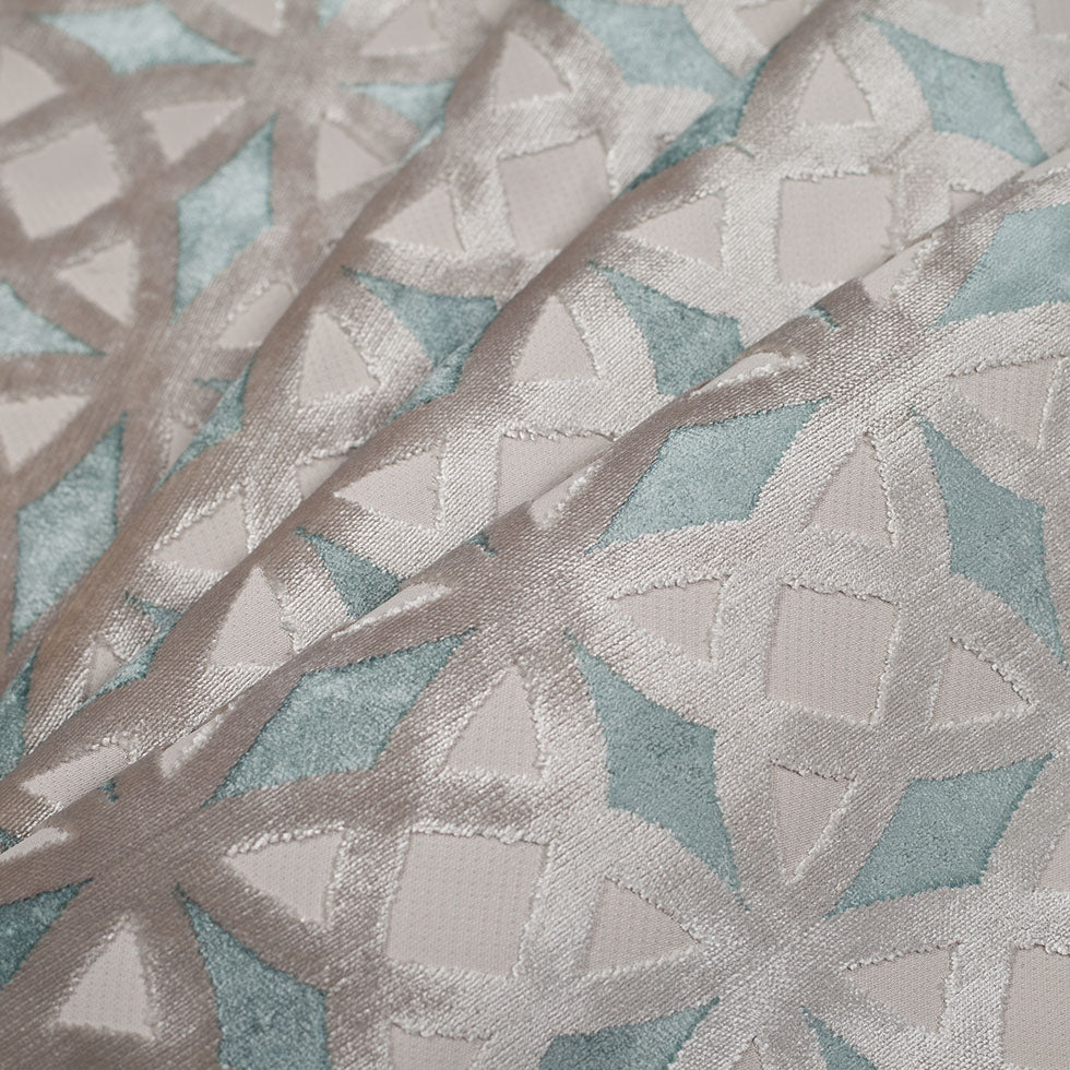 Turkish Aqua Geometric Laser Cut Velvet - Folded