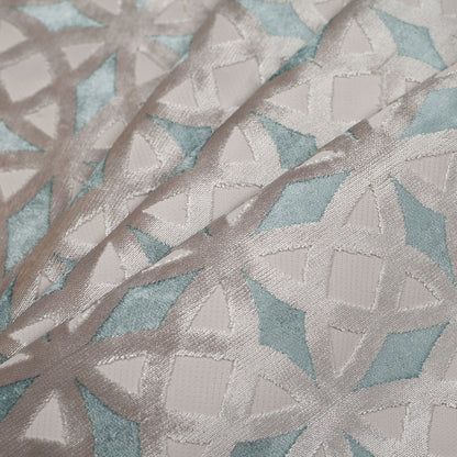 Turkish Aqua Geometric Laser Cut Velvet - Folded