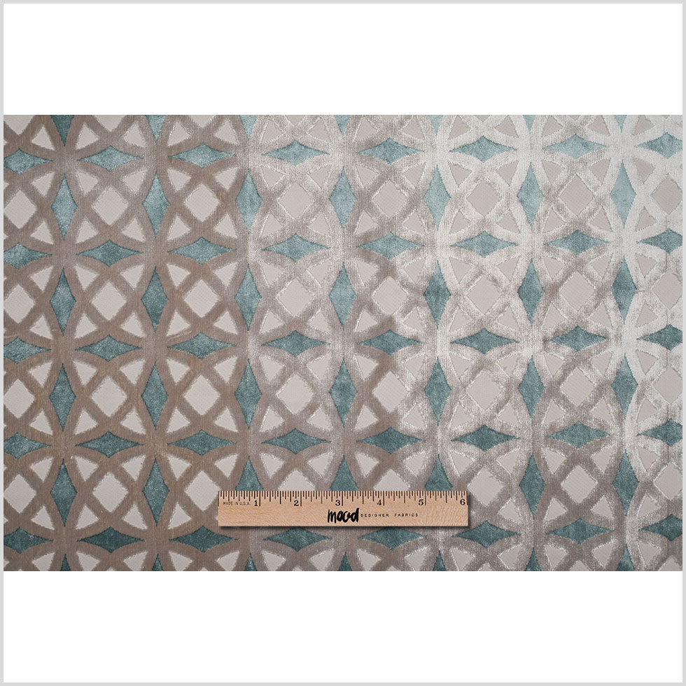 Turkish Aqua Geometric Laser Cut Velvet - Full
