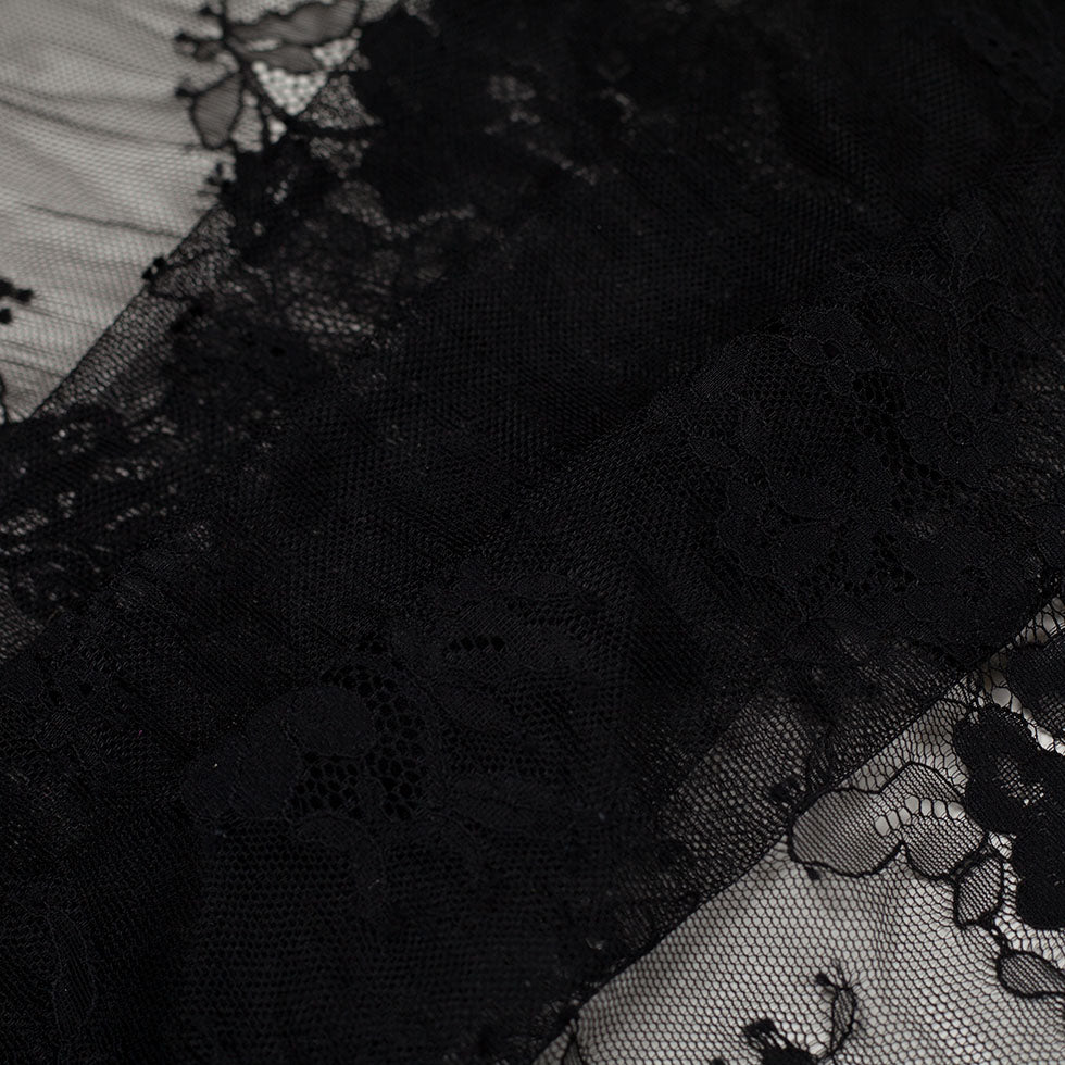 Black Nylon Floral Lace Fabric Folded