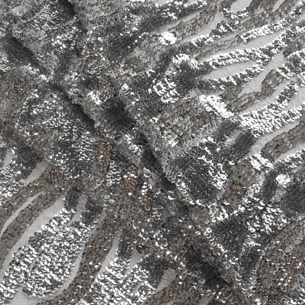 Reflective Silver Abstract Sequin Fabric - Folded
