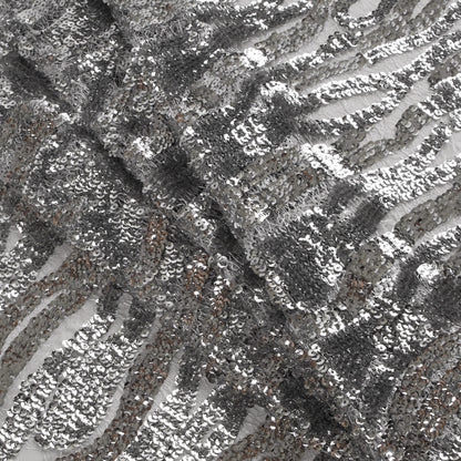 Reflective Silver Abstract Sequin Fabric - Folded