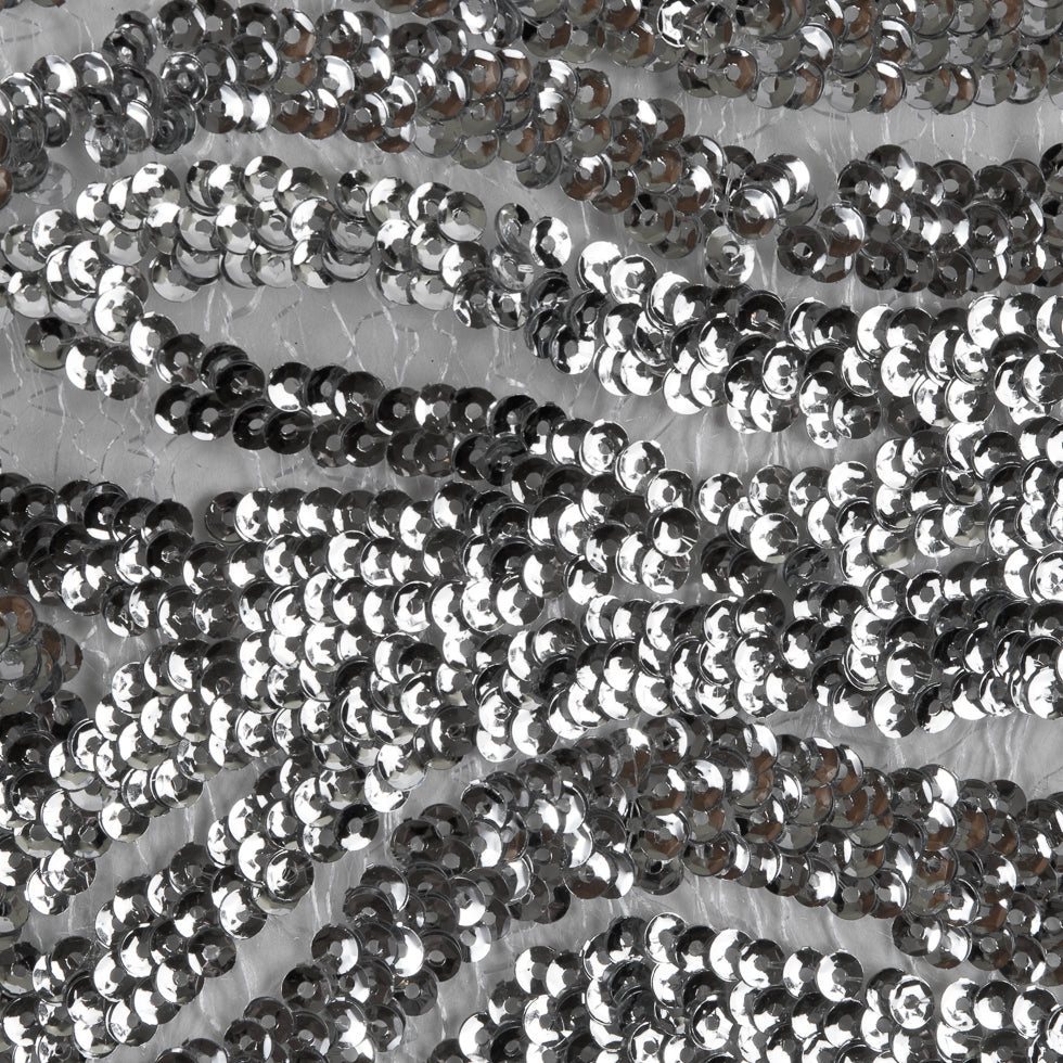 Reflective Silver Abstract Sequin Fabric