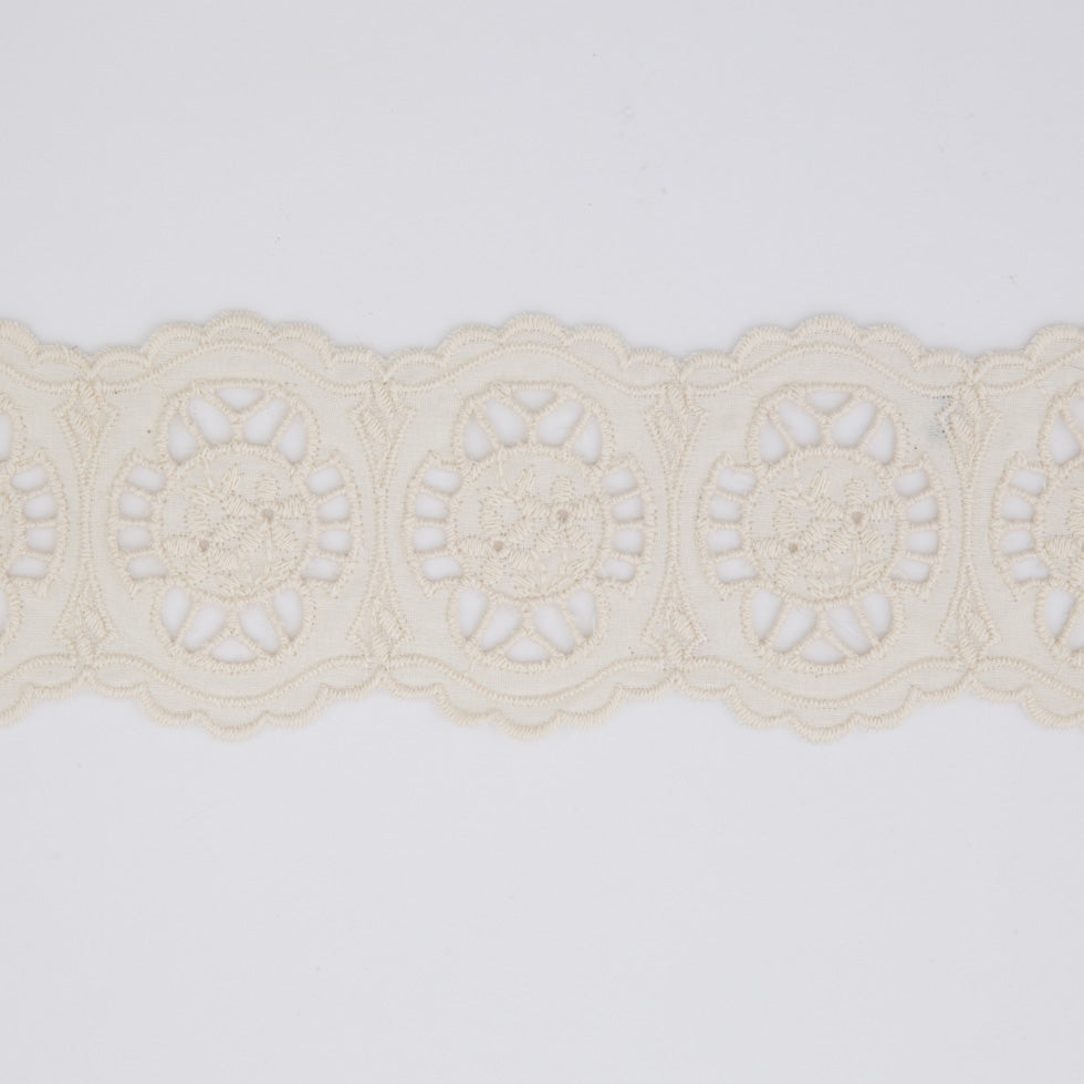 3 Italian Ecru Cotton Eyelet Trim