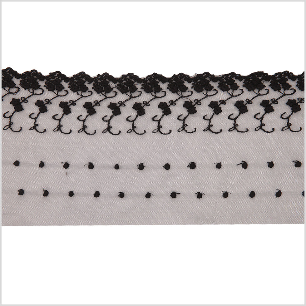 5.5" Black Floral Cotton Lace Trim
