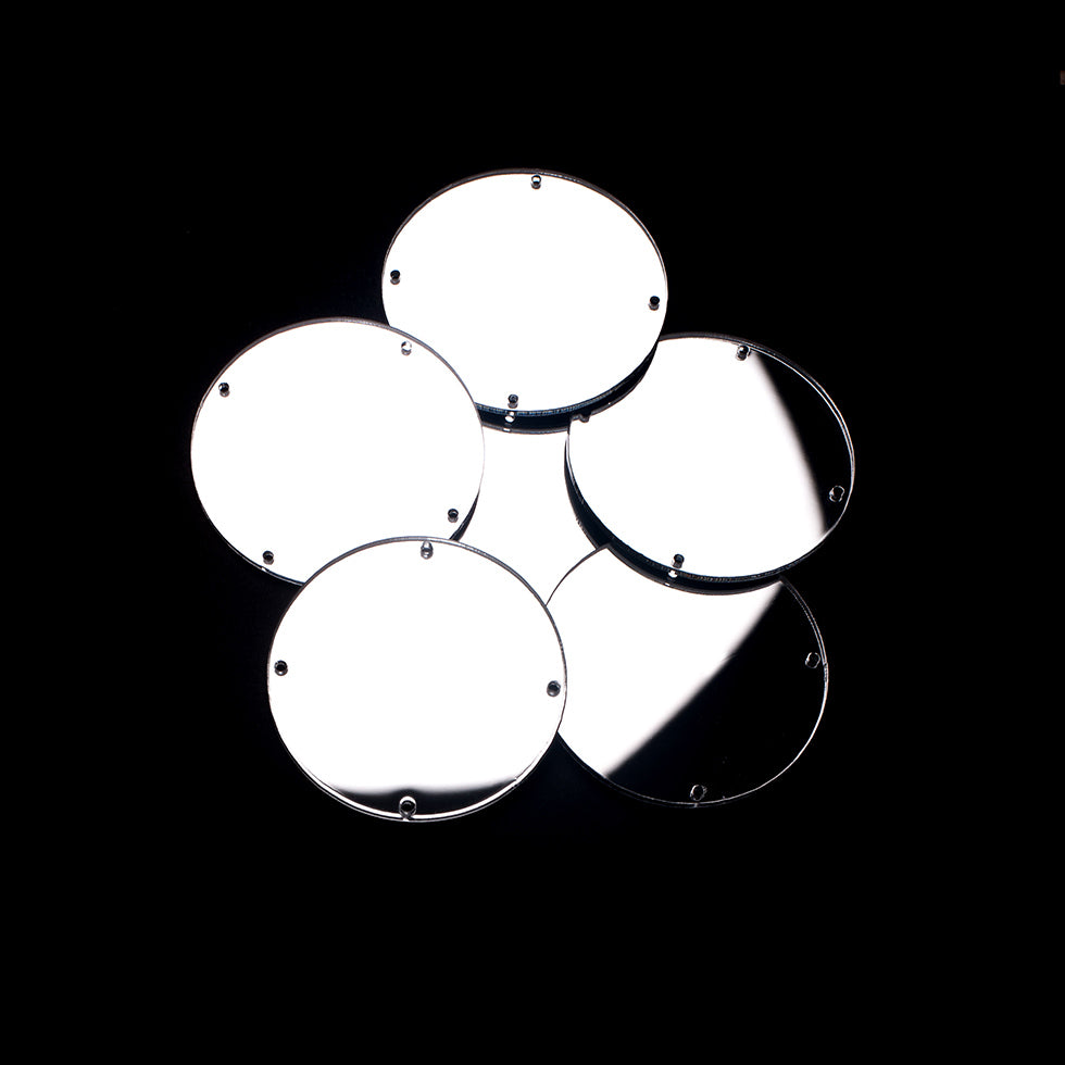 Silver Laminate 4-Hole Round Plastic Mirror - 78L/50mm - Detail
