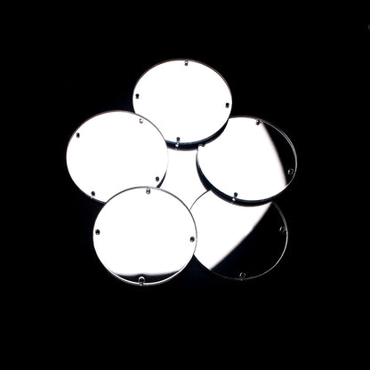 Silver Laminate 4-Hole Round Plastic Mirror - 78L/50mm - Detail
