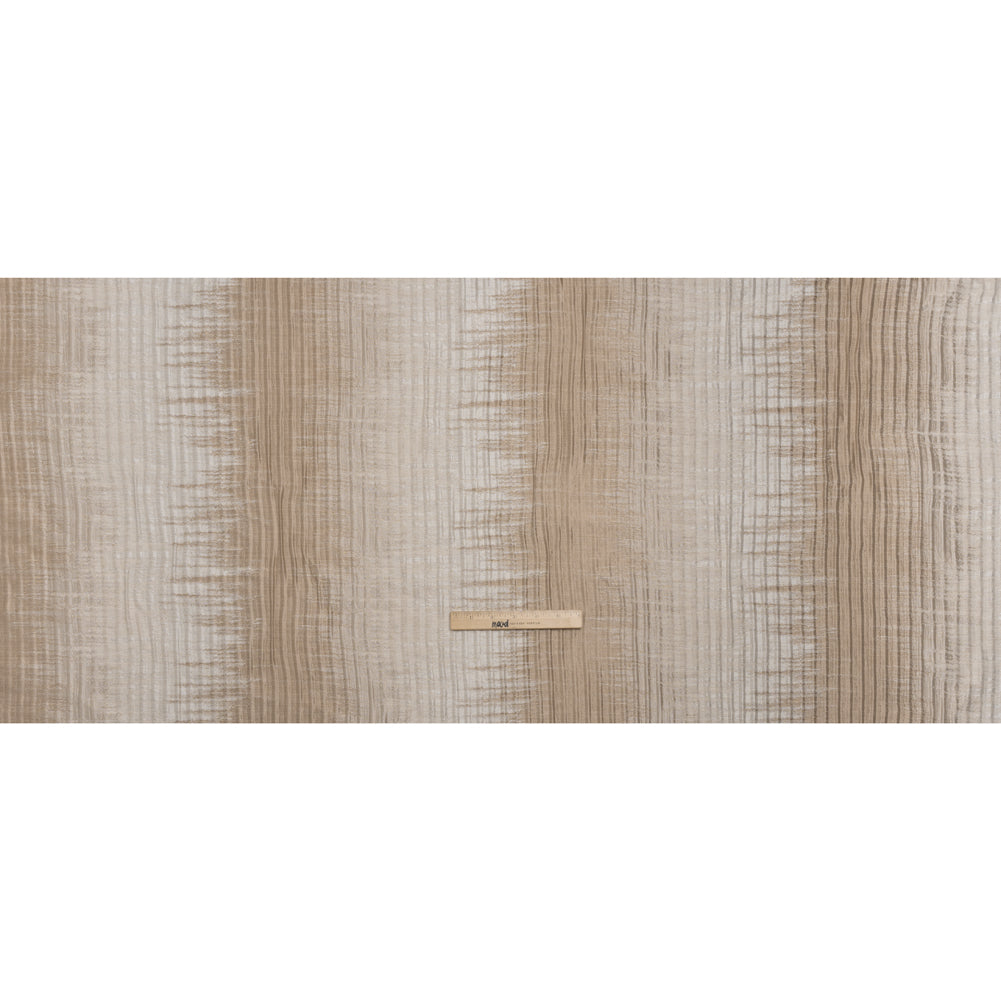 Polyester and Cotton Ribbed Brocade - Beige and Ivory Ikat Stripes - Full