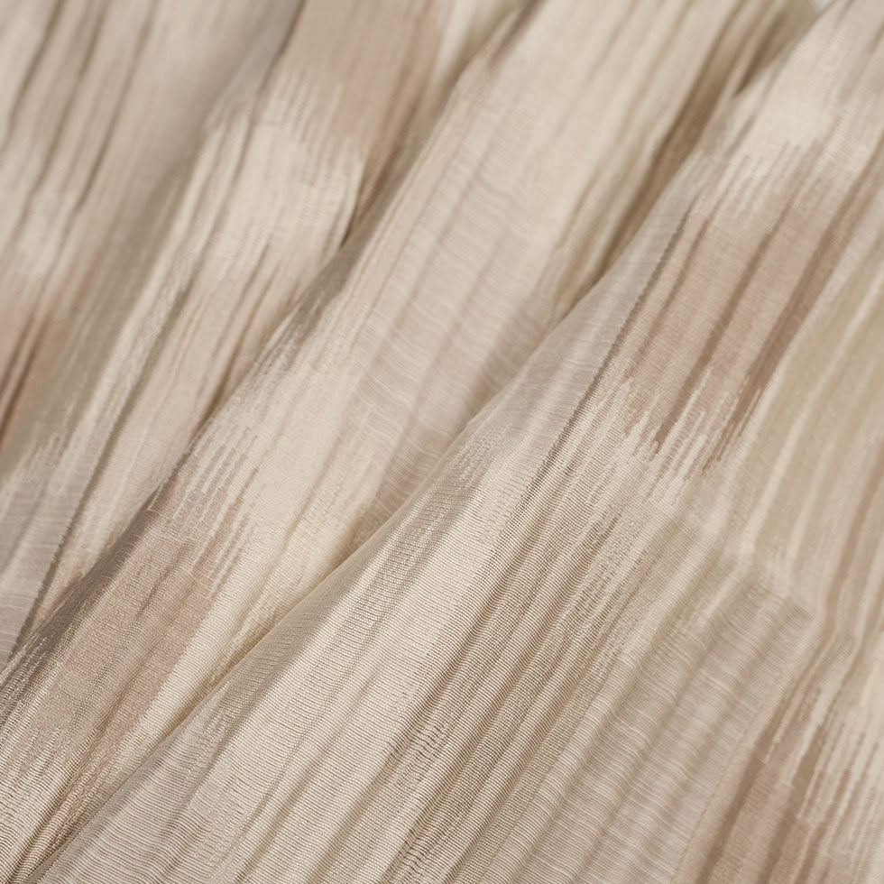 Indian Beige/Ivory Ikat-Like Poly/Cotton Brocade Folded