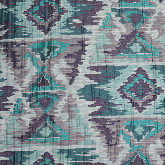 Indian Aqua/Purple Ikat-Like Geometric Poly/Cotton Brocade