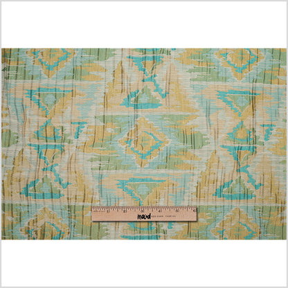 Indian Blue/Yellow Ikat-Like Geometric Poly/Cotton Brocade Full