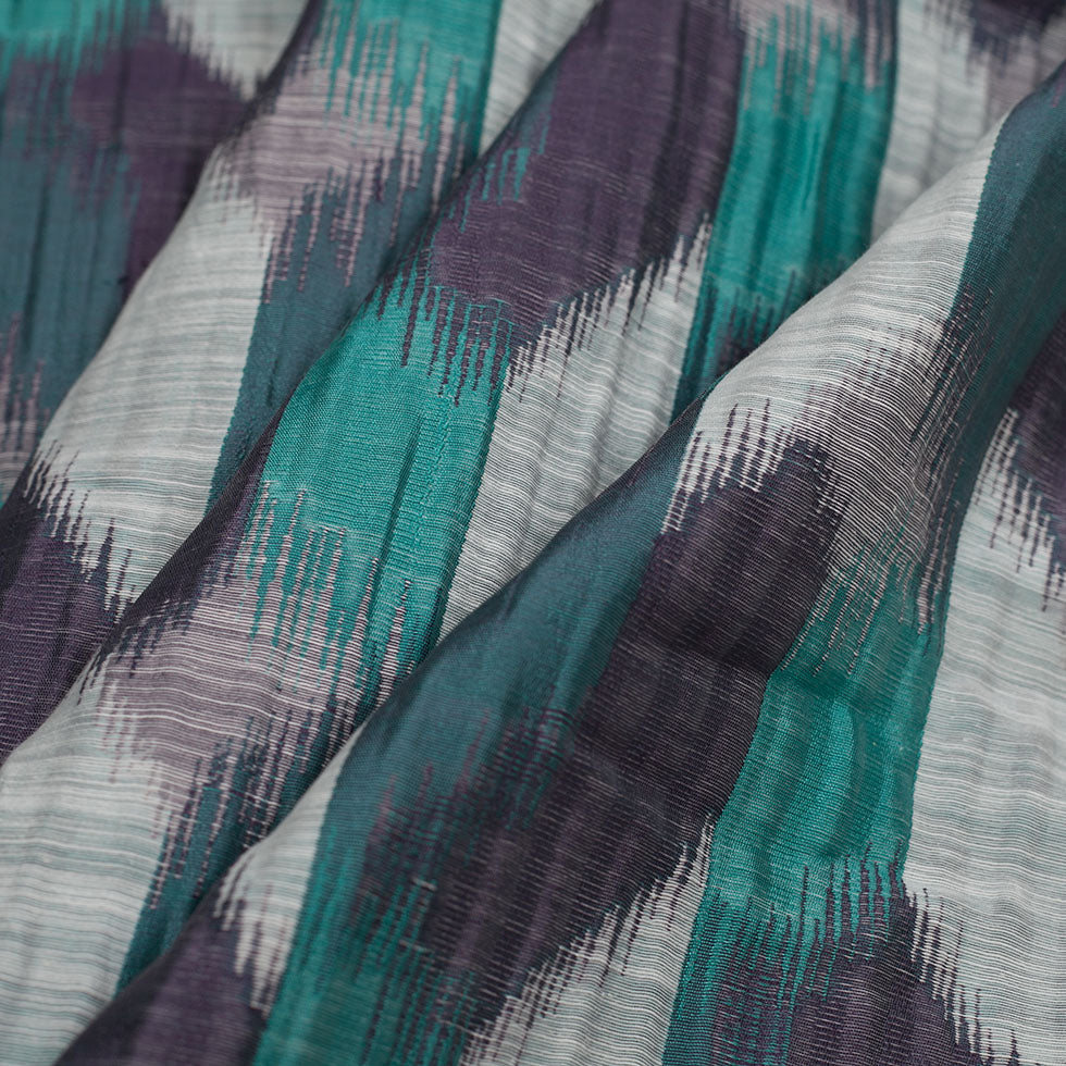 Indian Aqua Purple Ikat-Like Poly/Cotton Brocade Folded