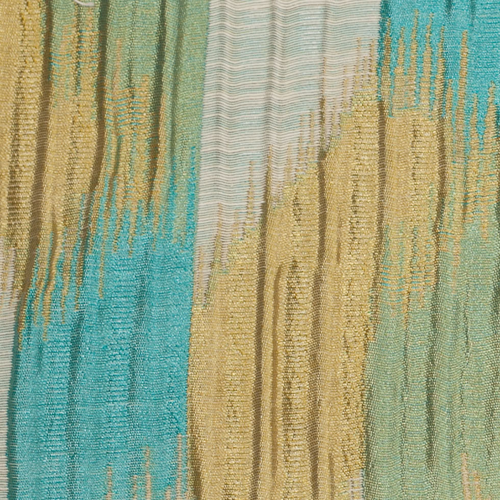 Indian Blue/Gold Ikat-Like Poly/Cotton Brocade - Detail