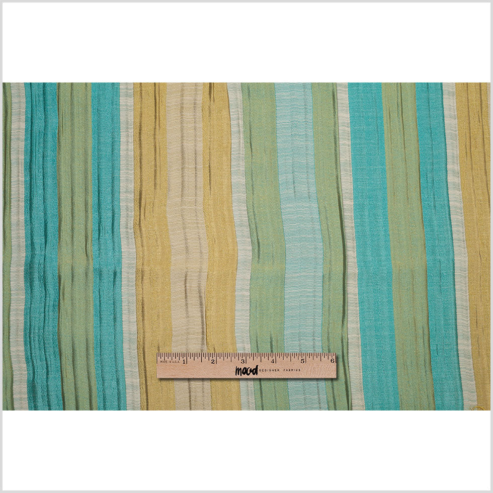 Indian Blue/Gold Striped Poly/Cotton Brocade - Full