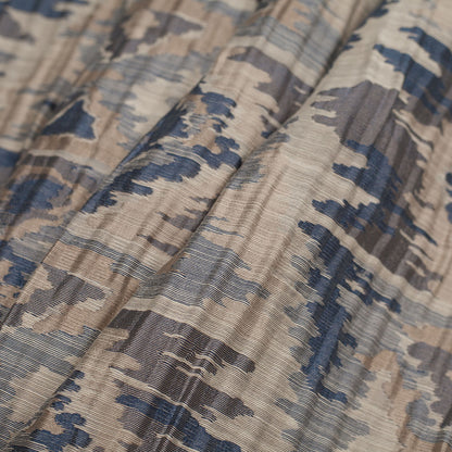 Indian Blue/Beige Ikat-Like Geometric Poly/Cotton Brocade - Folded