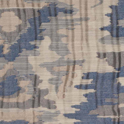 Indian Blue/Beige Ikat-Like Geometric Poly/Cotton Brocade - Detail