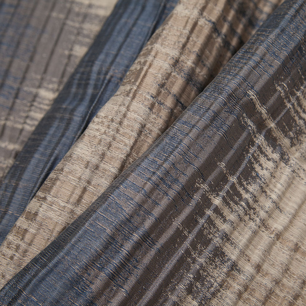 Indian Blue/Beige Geometric Striped Polyester-Cotton Brocade - Folded