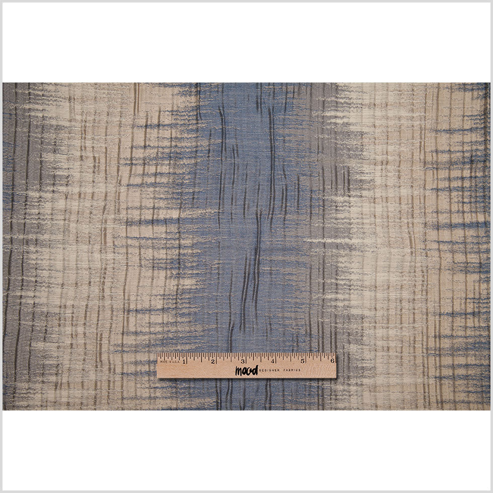 Indian Blue/Beige Geometric Striped Polyester-Cotton Brocade - Full