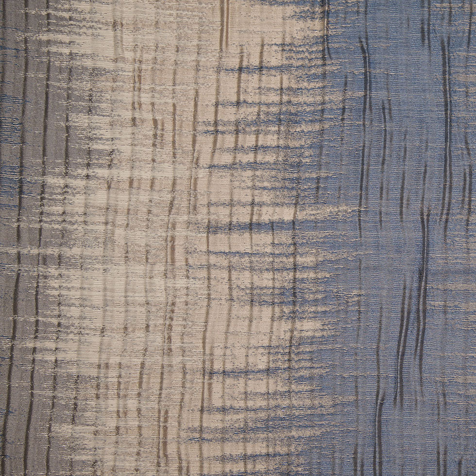 Indian Blue/Beige Geometric Striped Polyester-Cotton Brocade