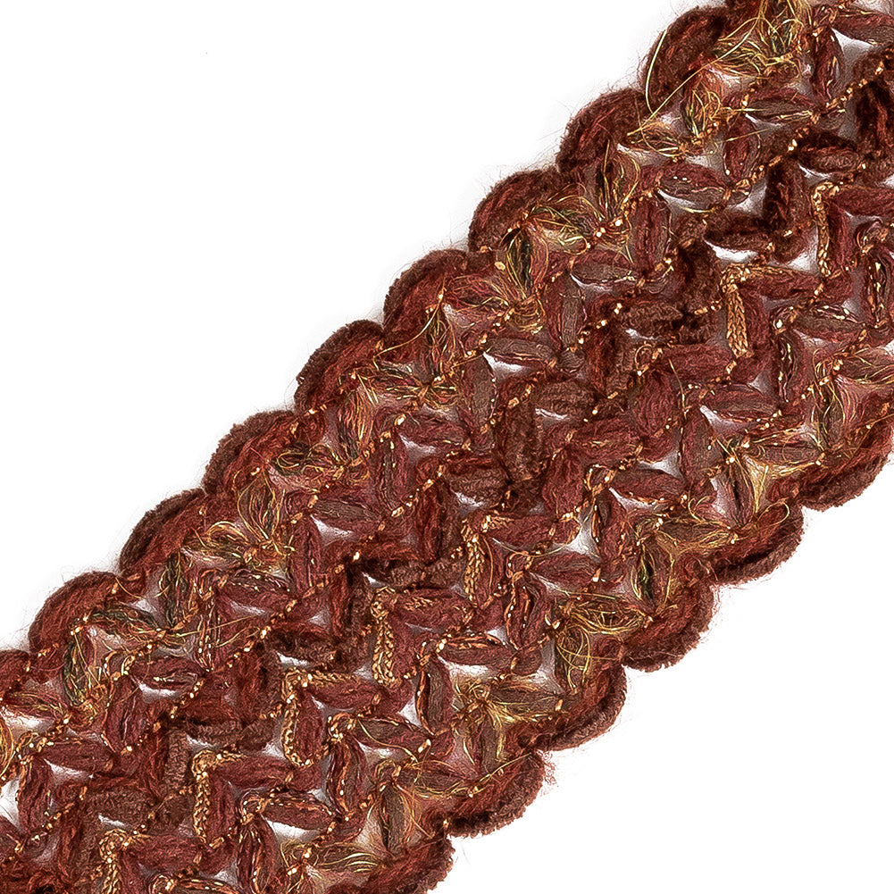 Cherry Mahogany, Orange and Yellow Metallic Mohair and Lurex Trim - 2 - Detail